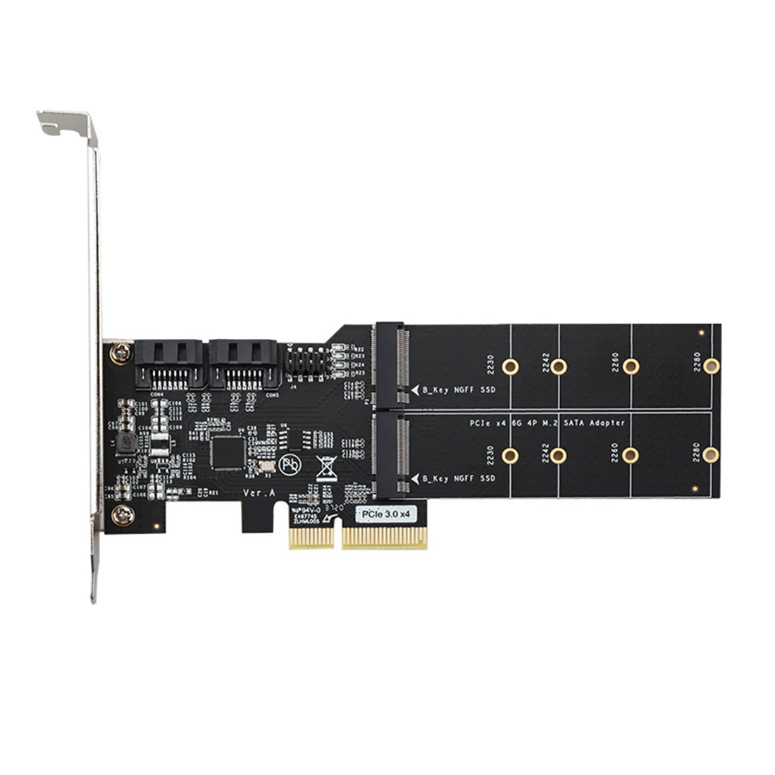 

PCIE3.0 X4 to 2-Port M.2 (B-KEY) and 2-Port SATA3.0 Adapter Card Supporting Communication Rate 6.0Gbps/3.0Gbps/1.5Gbps