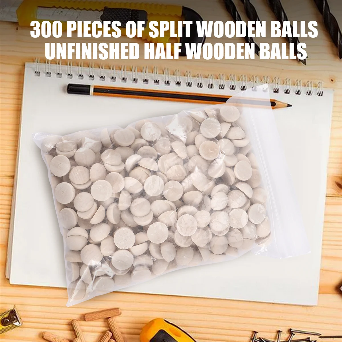 300Pcs Split Wood Balls Unfinished Half Wooden Balls Half Round Craft Balls for DIY Craft Arts Christmas Decoration 15mm