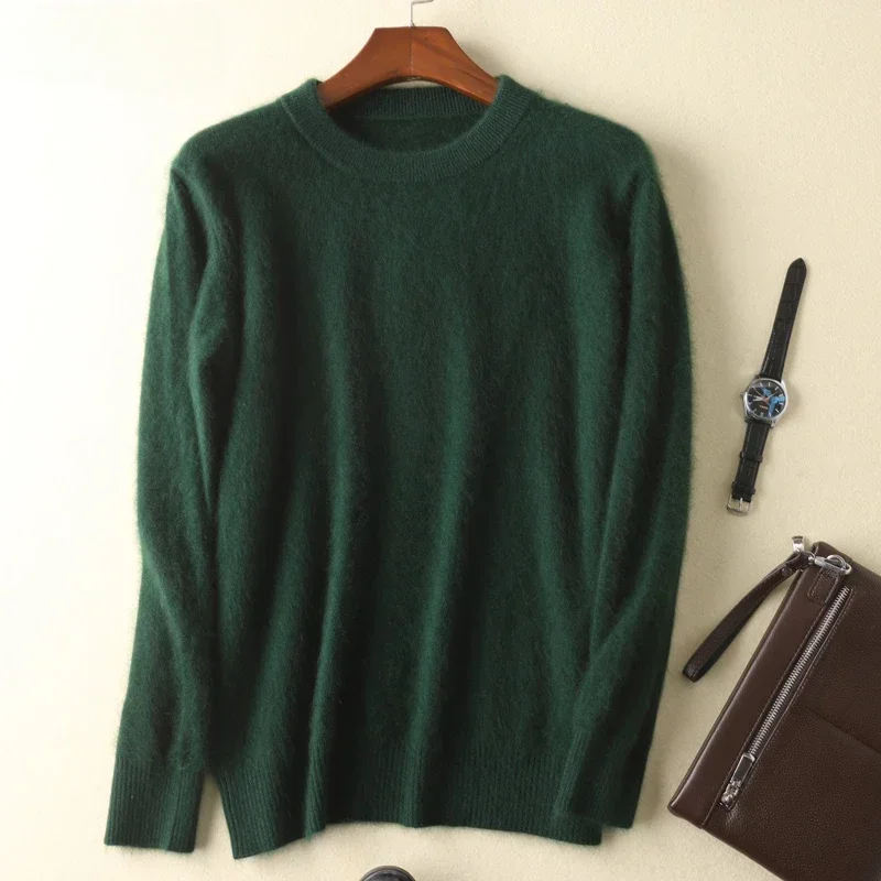 Autumn Winter Mink Shirt Men's Half-height Round Neck Thickened Mink Hair Business Casual Men's Bottom Pullover Knitted Sweater