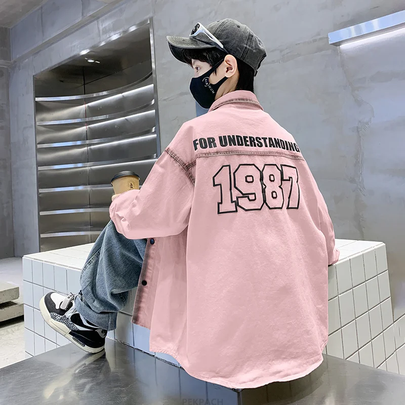New Fashion Kids Long Sleeve Shirt For Teen Boys Korean Loose Style Teenage Boy Letter Blouse Tops 5 6 7 8 9 10 11 12 13 14 Year