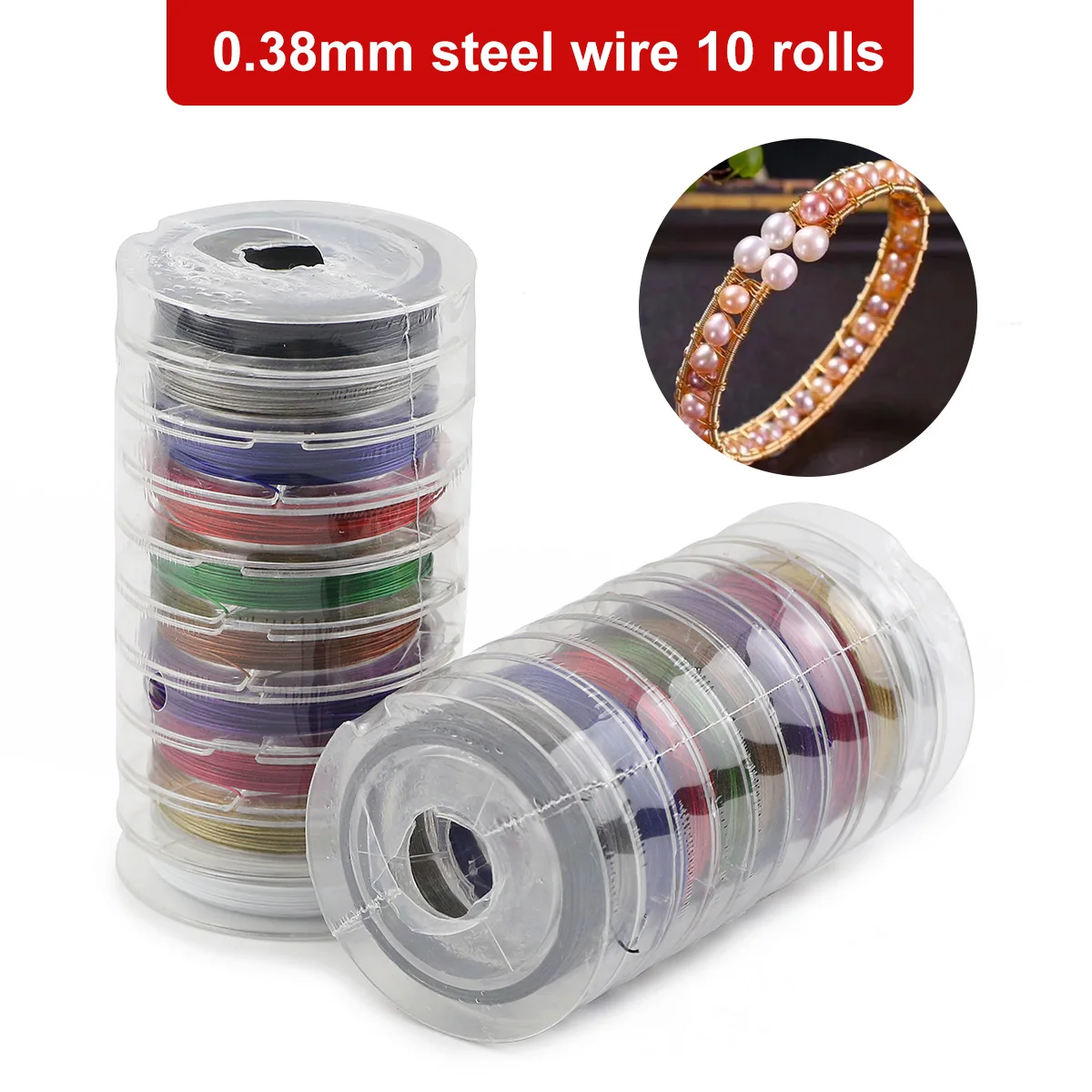 0.38mm 10 Rolls Multicolor Beaded Rope Steel Wire For Jewelry Making Braiding Bracelets Necklaces Earrings DIY Accessories