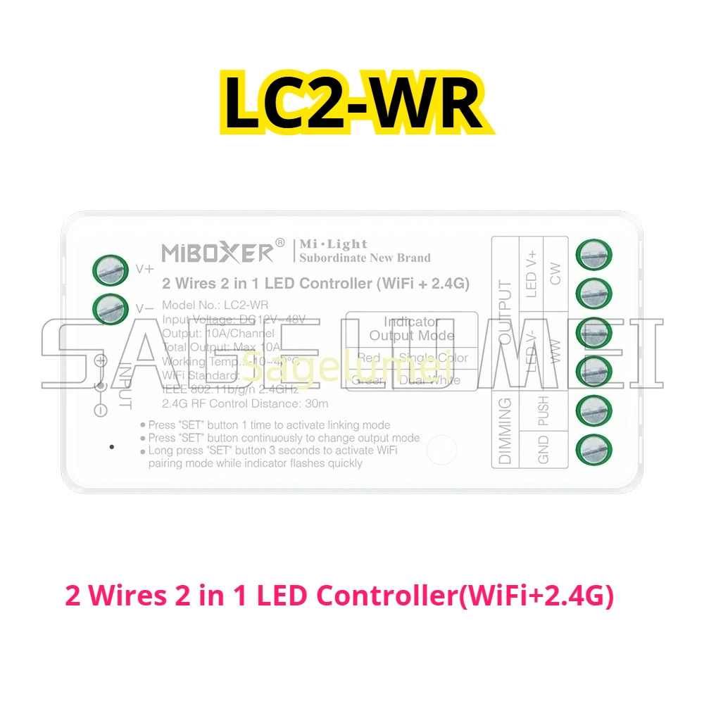LC2-WR LC2-ZR Zigbee/Wifi+2.4GHZ 2Wires 2 in 1 Brightness adjustable Single color/Dual white CCT Controller Dimmer for Led Strip