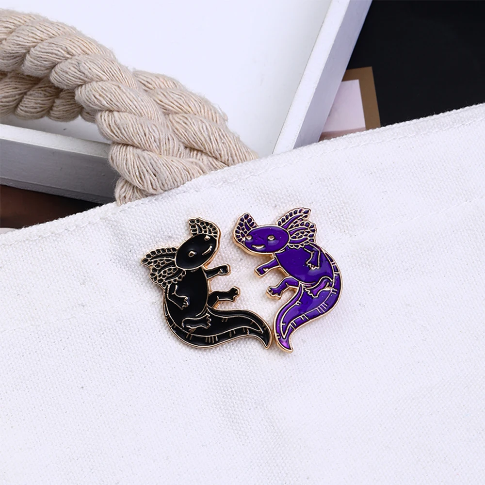 Cute Cartoon Animal Pins Black Blue Yellow Enamel Newt Brooches For 2 Salamander Badge For Lovers Couple Kids Gift