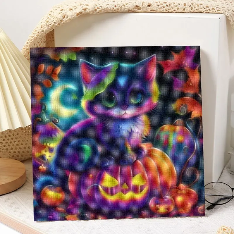 

GATYZTORY DIY 5D Diamond Mosaic Pumpkin Cat Animal Embroidery Cross Stitch Kit Diamond Painting Living Room Decor Gift