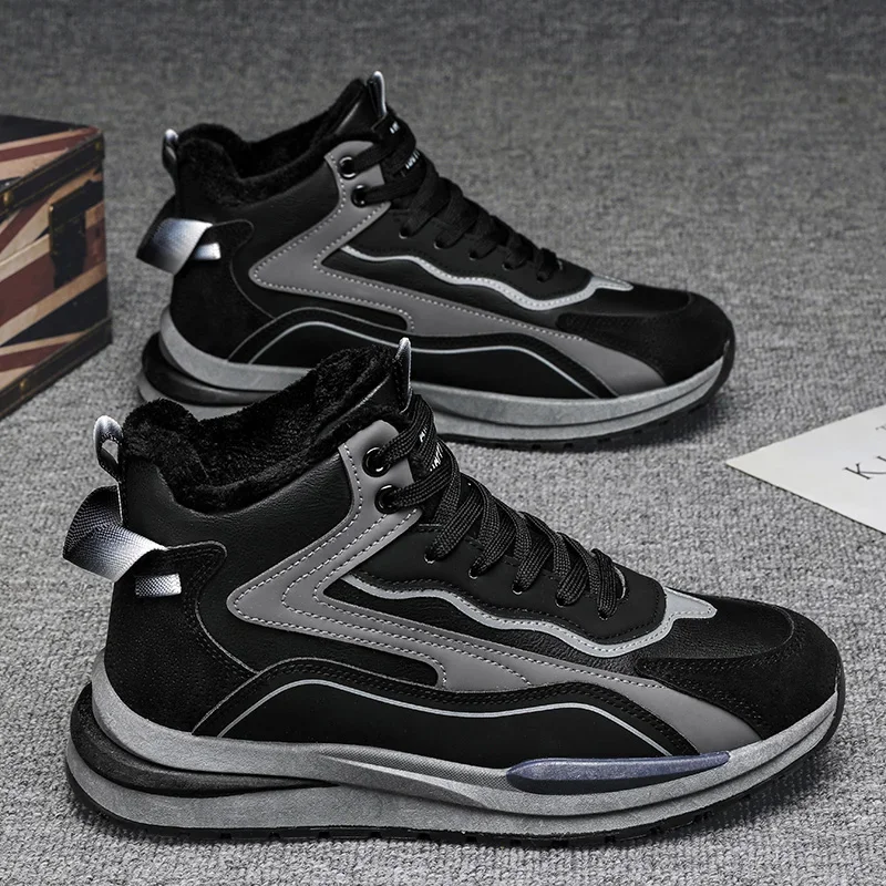 Fipatbu Men's Cotton Shoes Plush Sneakers Winter Trendy Casual Warm  Lace-up Anti-Slip Cold Proof Sports Non Slip Shoes