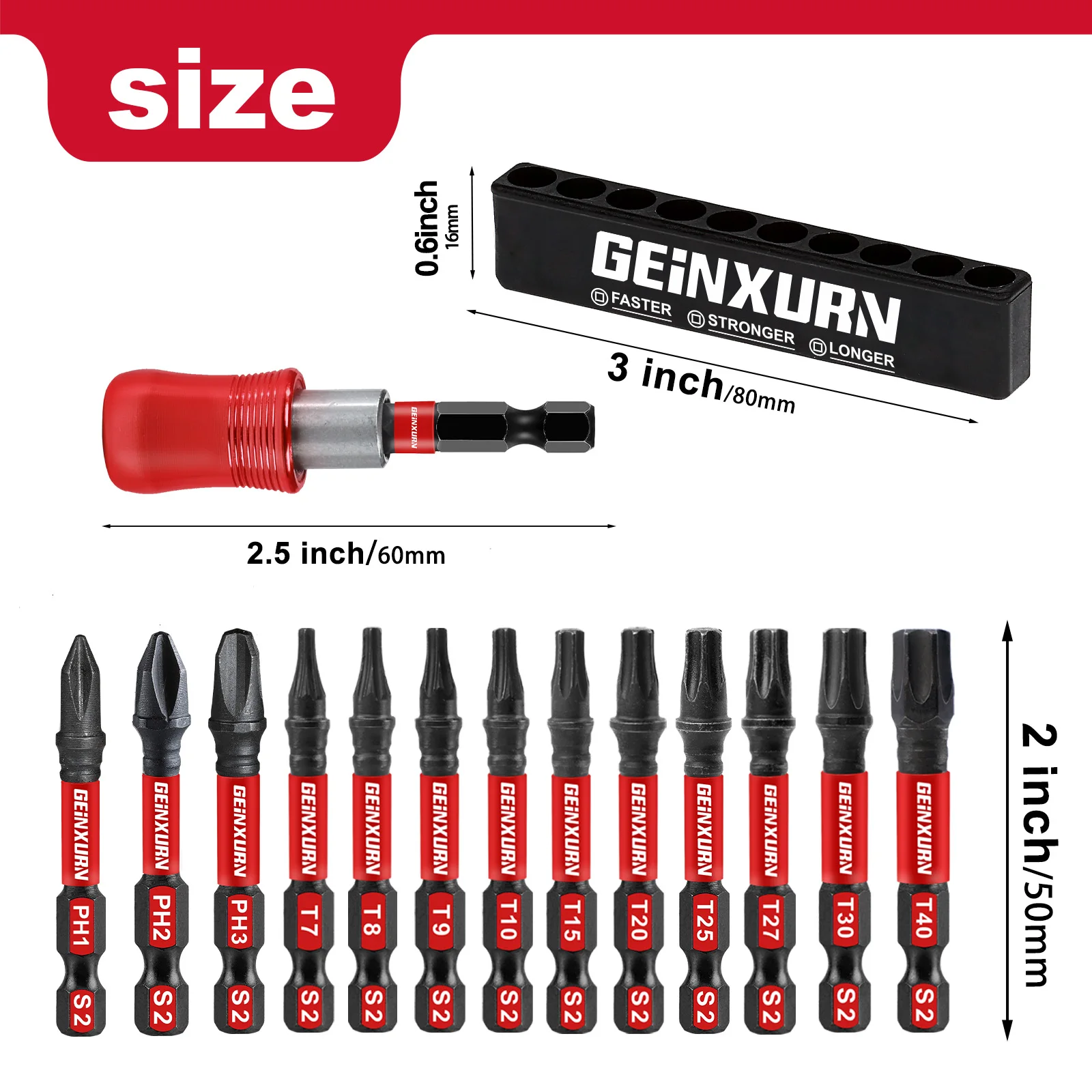 Geinxurn 2.5 Inches Impact Screwdriver Bit Holders, Magnetic Extension Quick-Change Socket Drill Bit Holder with Screwdriver Bit