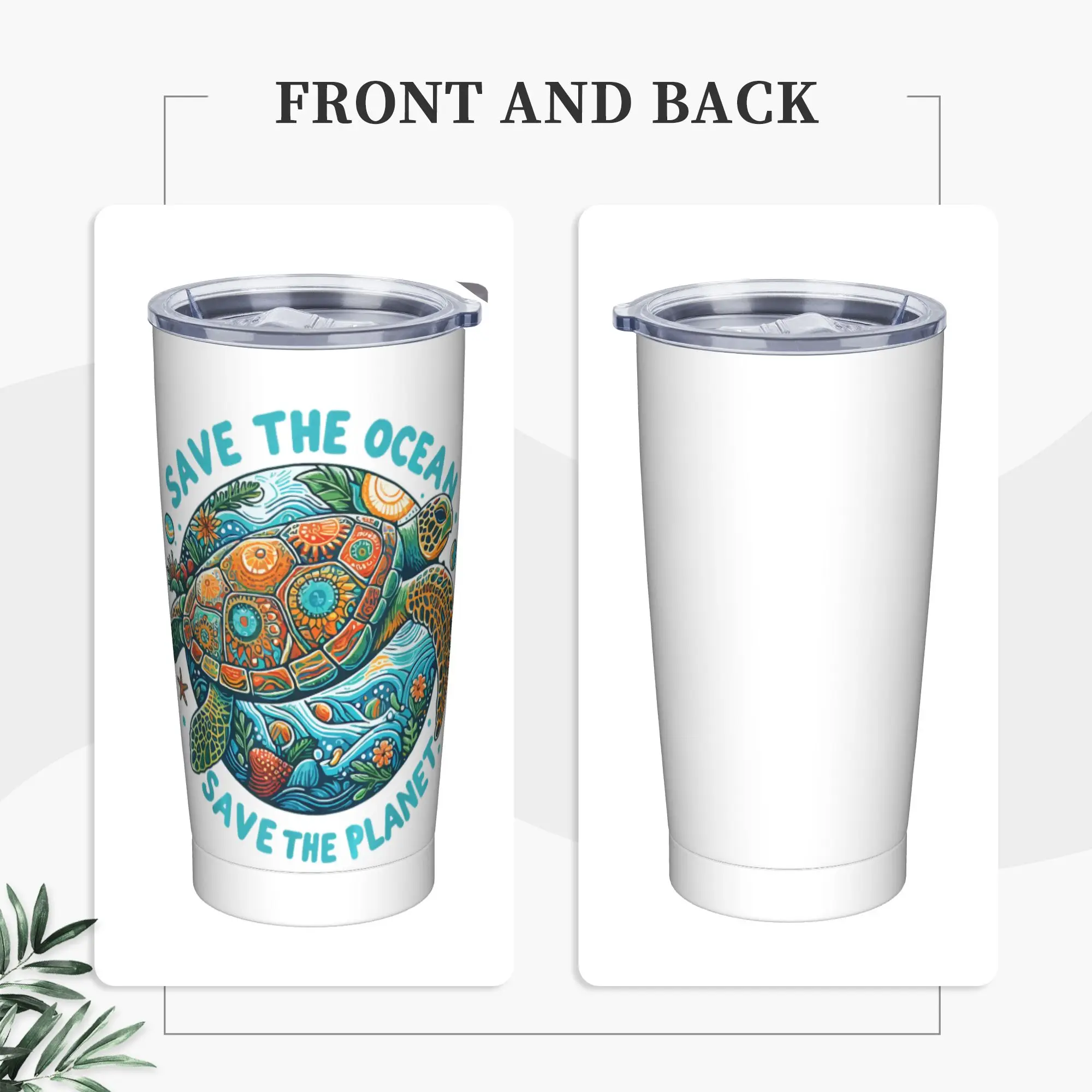 Stainless Steel Tumbler Earth Day Earth Sea Turtle Art Save the Planet Coffee Mug Cold Drink Car Mugs Travelist Water Bottle