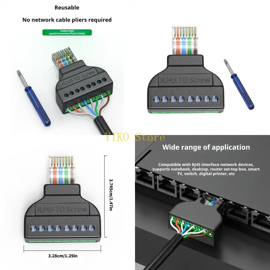 K32C Rj45 To Screw Terminal Block 8Pin Connector Ethernet Rj45 Male 8 Pin Screw Terminal Networking Adapter Cable Replacement