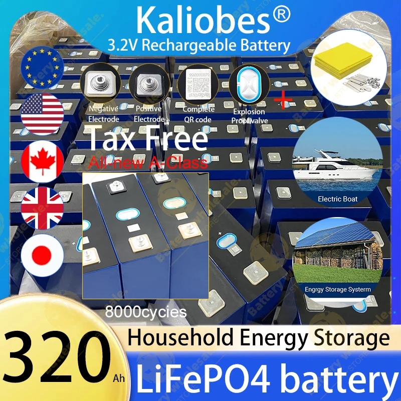 

3,2 В 320 Ач Lifepo4 аккумуляторная батарея литий-железо-фосфатная дорожная солнечная батарея для кемперов на колесах 12 В 24 В аккумуляторы класса A без налога