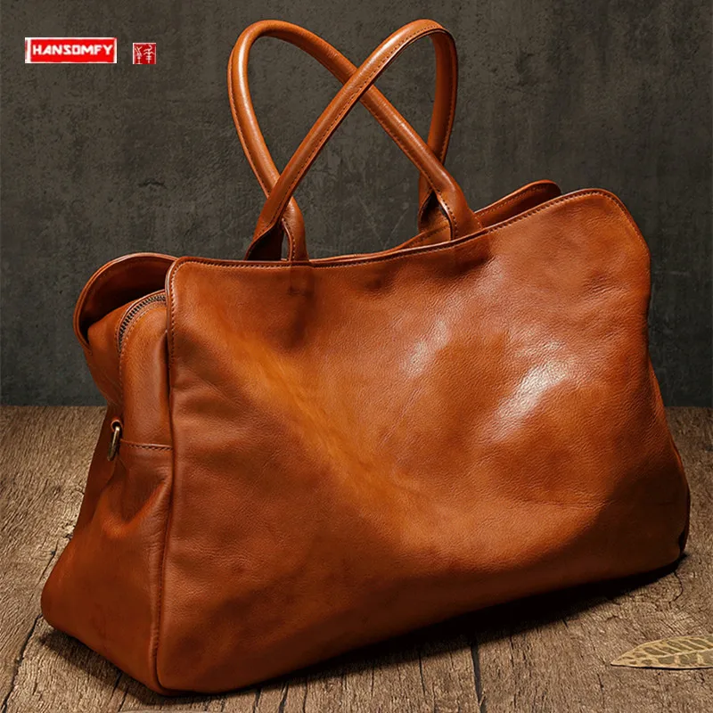 Soft Genuine Leather Shoulder Bag For Men And Women Handbag Big Female Laptop Commuter Portable Travel Bag Business Luggage Bags