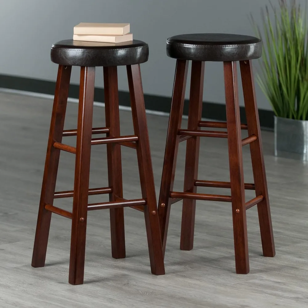 

2-Piece Bar Stool Set, 30In Height, Faux Leather Cushion Seat, Walnut Finish, Bars Stools