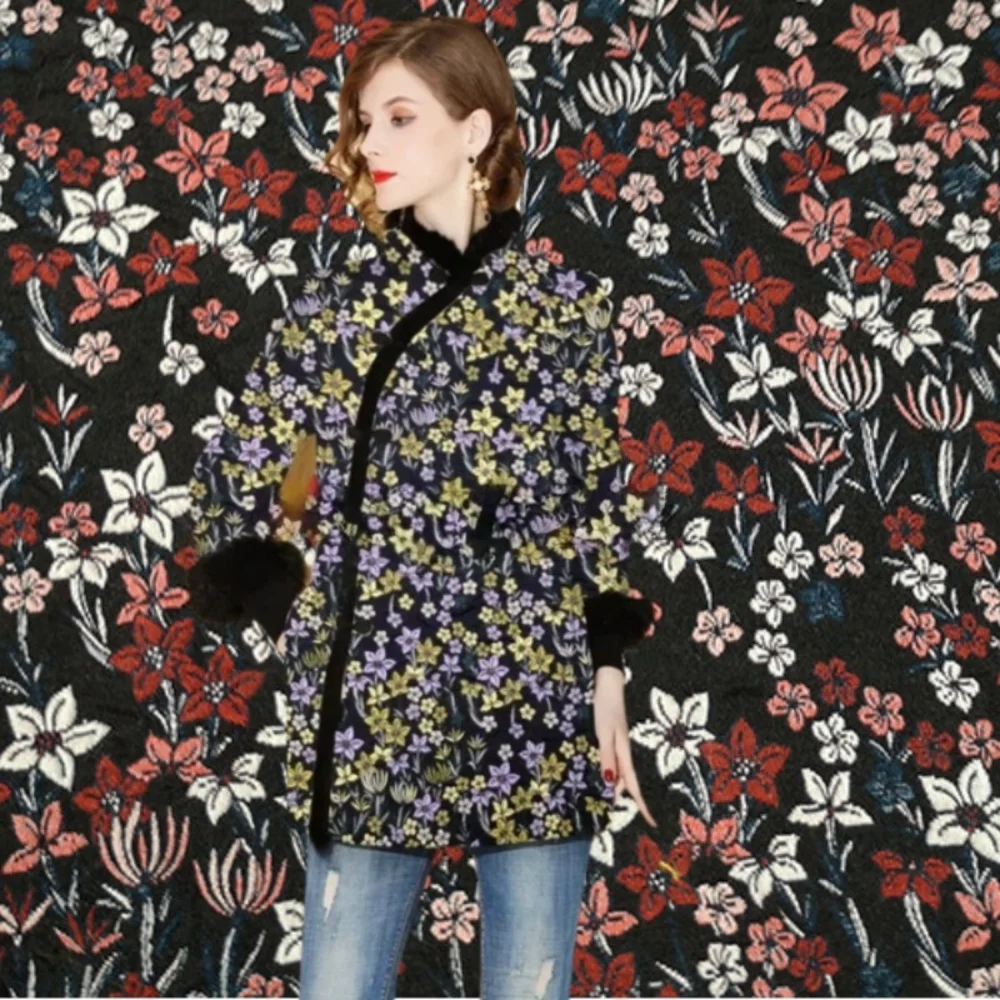 

Brocade Jacquard Fabric Spring Autumn Winter Small Floral Yarn Dyed Dress Trench Clothing Fashion Design DIY Sewing Cloth