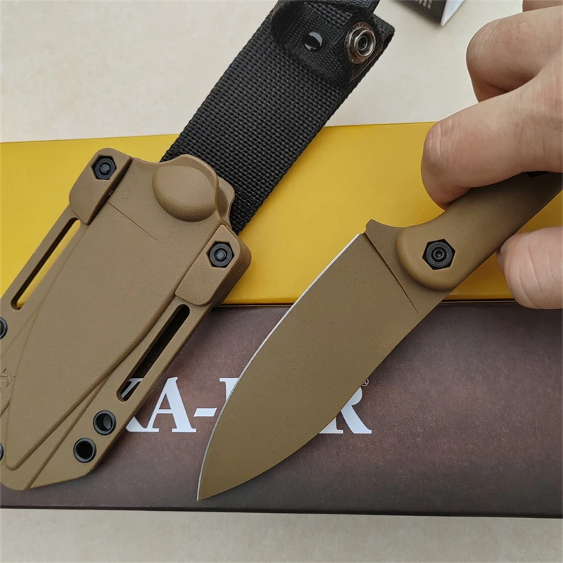 Outdoor survival knife straight knife EDC with k-knife sheath knife trade black brown fruit knife