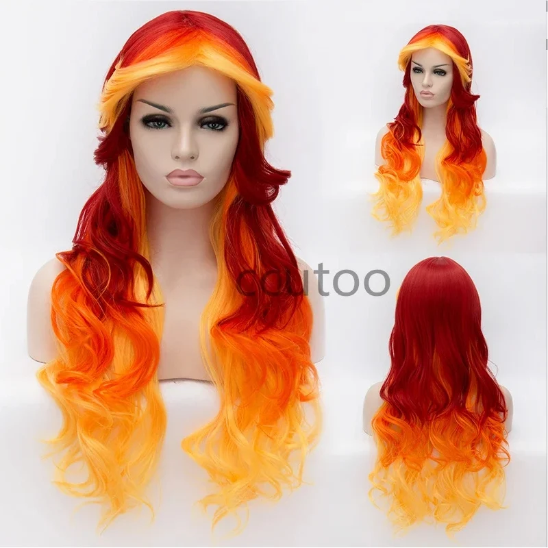 

ccutoo 28" Female Long Wavy Ombre Color Synthetic Hair High Temperature Fiber Cosplay Costume Wigs For Women Girl Party
