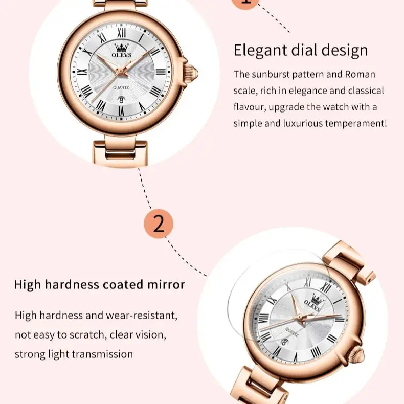 OLEVS Fashion Watch for Women Stainless steel Calendar Luminous Hand Clock 2024 NEW Elegant Ladies Wristwatches Reloj Mujer