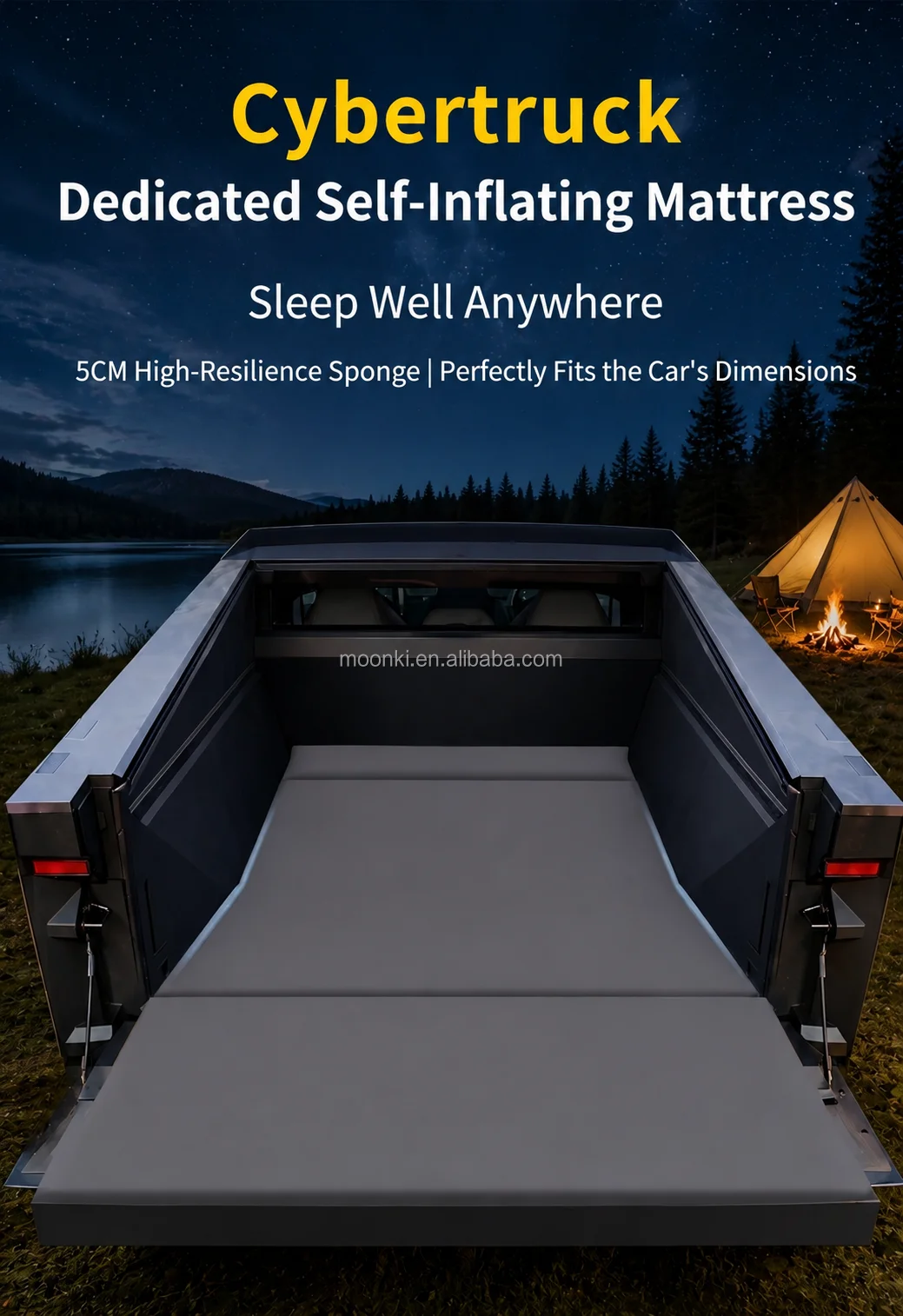 Custom Fit Tesla Cybertruck Camping Mattress Self-Inflating Truck Bed Sleep Pad Portable Travel Air Bed