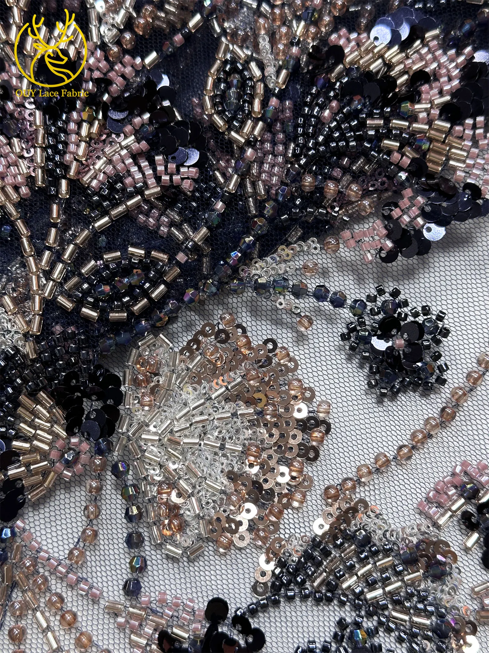 Luxuriöser afrikanischer schwerer Perlen-Spitzenstoff 2026, hochwertiger nigerianischer Tüll mit Pailletten, Spitzenstoff, Brautkleid, Haute Couture-Stoff – Detail 23