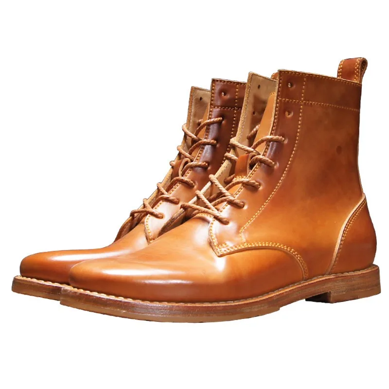 Handmade High Top Lace Up Genuine Leather Casual Chelsea Boots Men's Shoes Breathable  Work Formal Motorcycle Desert Boots Male