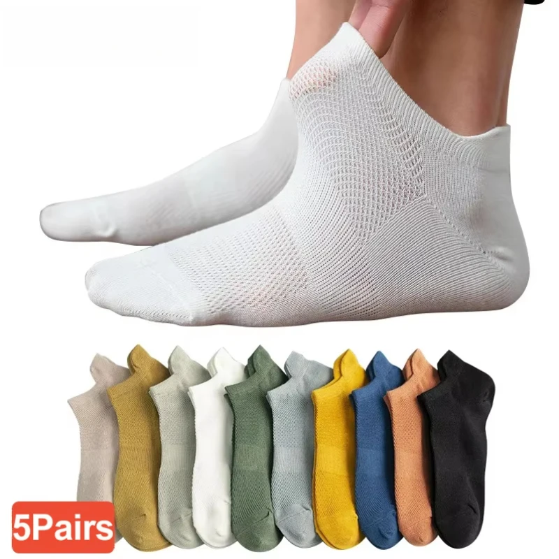 New 5 Pairs Man Cotton Short Socks Fashion Breathable Mesh Men Comfortable Casual Ankle Sock Pack Male Street Fashions