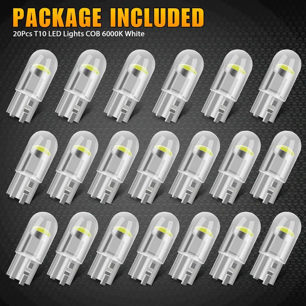 20Pcs T10 LED W5W W3W 194 168 501 2825 COB LED Car Wedge Parking Lights Side Door Bulb Instrument Lamp Auto License Plate Light