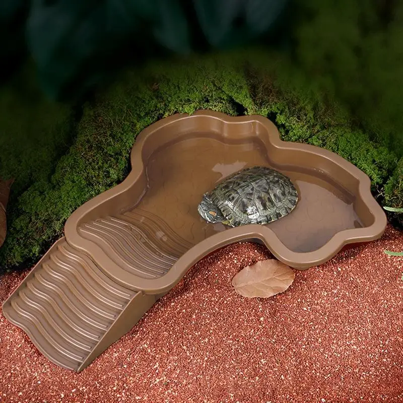 Piscine de bain pour reptiles, plat d'alimentation pour reptiles, pot d'eau avec échelle, paysage de poisson, décoration précieuse pour tortue Gecko