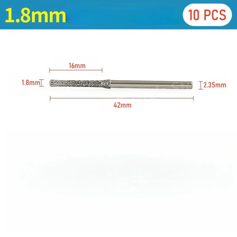 10 Stück 0,8/1/1,2/1,5/1,8/2/2,5mm Diamantbeschichtete Bohrer mit 2,35mm Schaft für Glas, Jade, Bernstein, Schmuck, Glas-Diamantbohrer – Detail 9