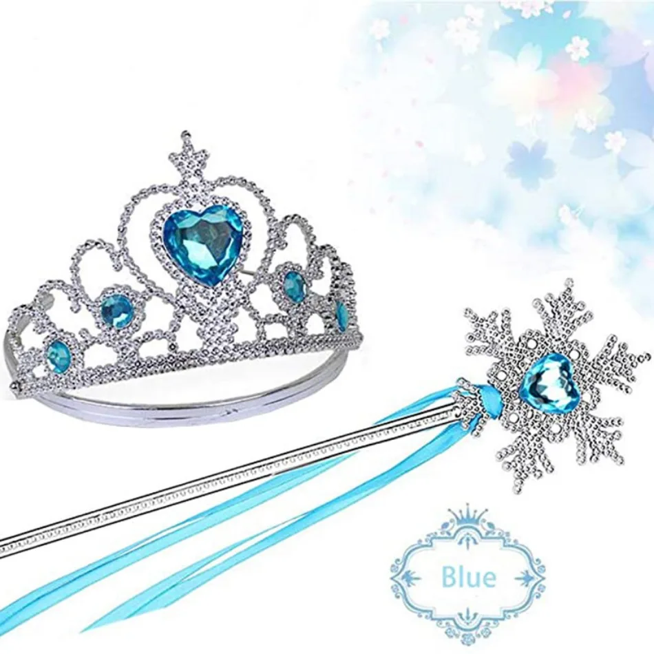 Girl Elsa Cosplay Accessories Kids Princess Snow Queen Dress Up Jewelry Wand Crown Necklace Earclips Photography Role Play Props