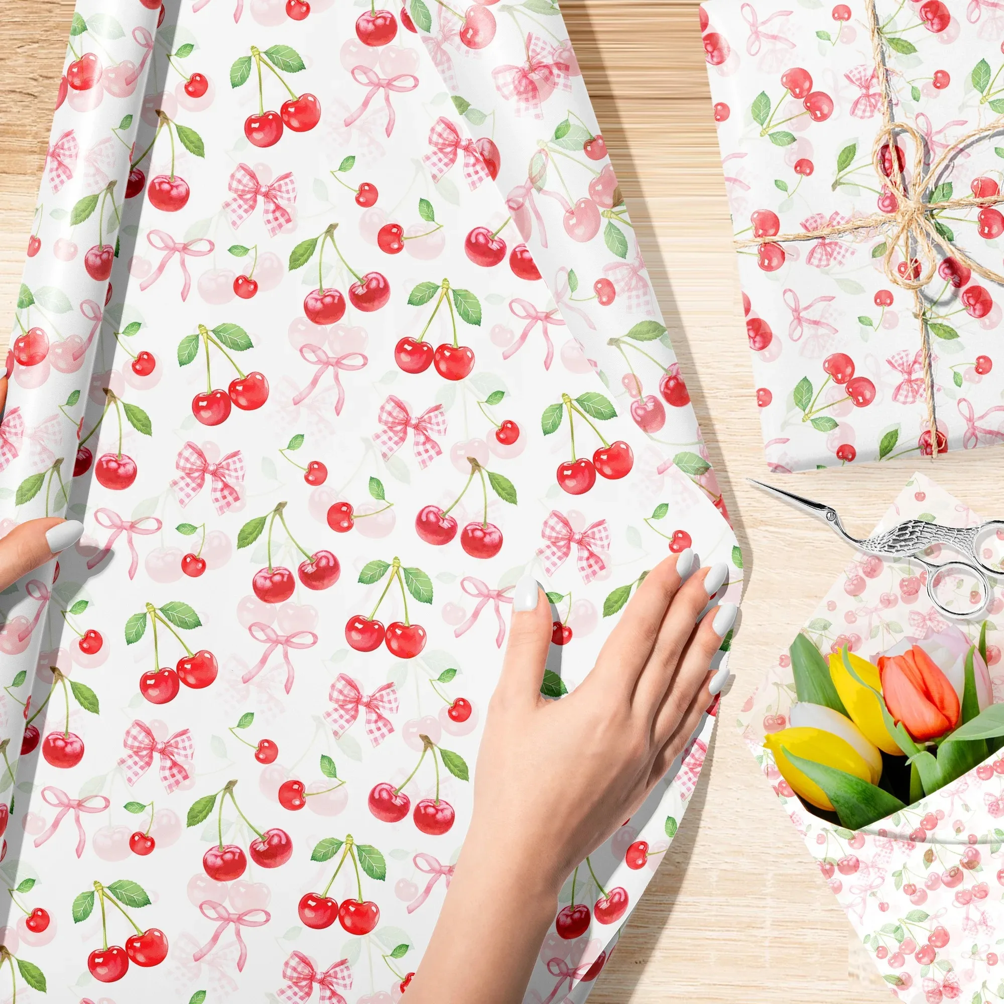 15/35 Blatt Rosa Kirschblüten-Seidenpapier Fruchtthema Geschenkpapier Dekoratives Papier für Geburtstag Hochzeit Babyparty DIY Basteln Party – Detail 2