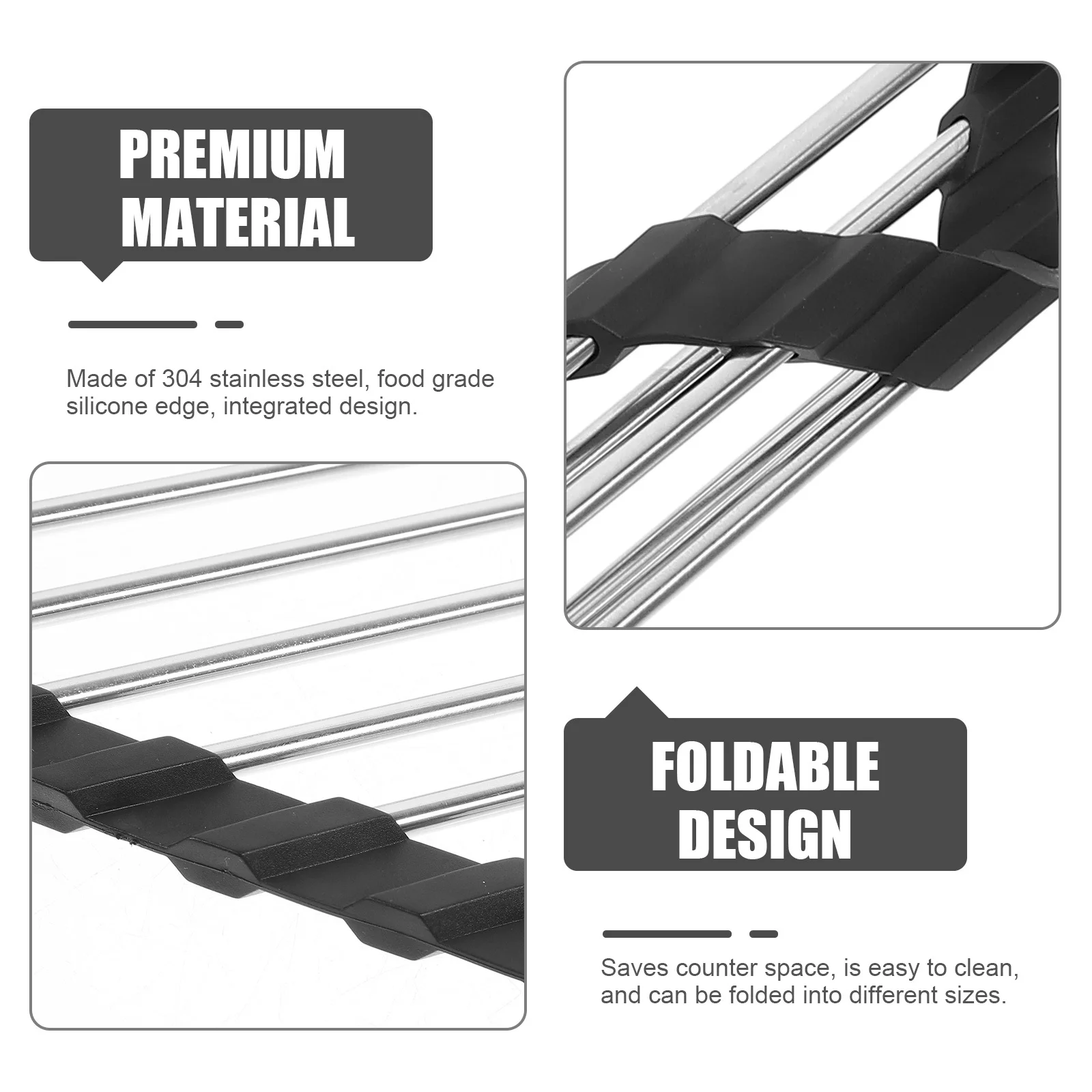 

Stainless Steel Triangular Kitchen Sink Draining Rack Foldable Storage Basket Rust Resistant Silicone Edge Food Safe