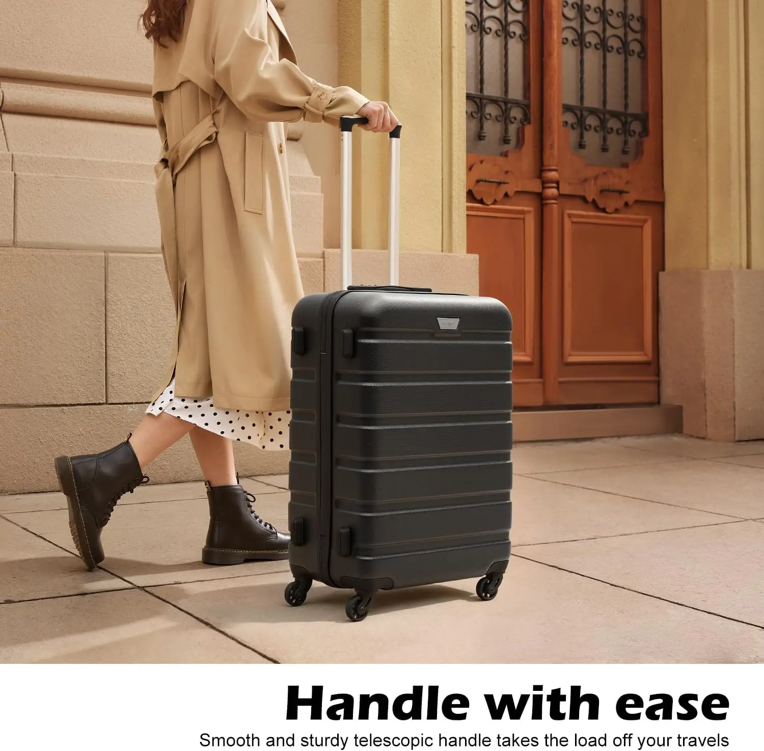 3 Piece Hardshell Luggage Set 20 24 28 Inch Black Spinner Wheels Tsa Lock Family Travel