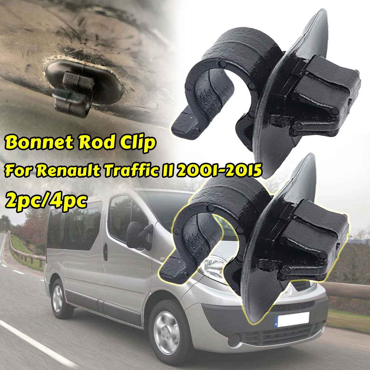 

For Renault Traffic II Opel Vivaro Bonnet Rod Stay Support Strut Retainer Lock Black Plastic Fastener Car Hood Tools Accessories