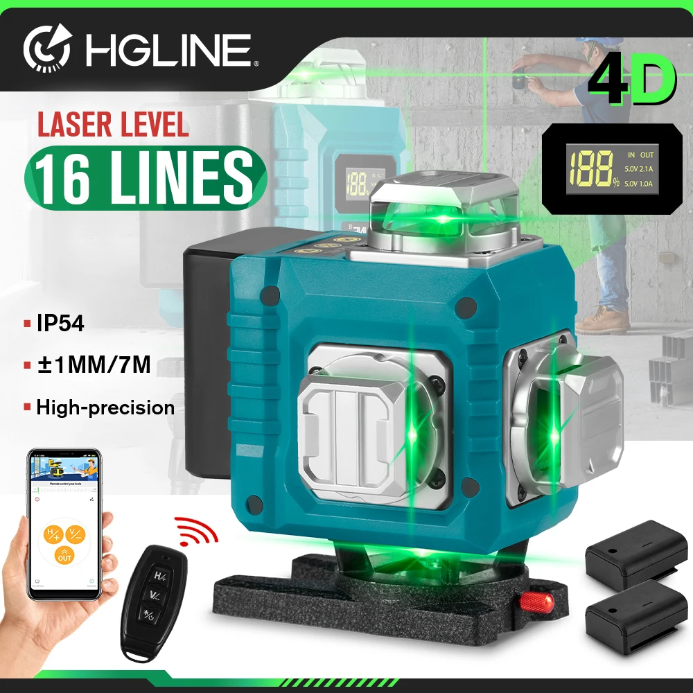

HGLINE Professional 4D 16 Lines Green Line Laser Level Self-leveling 360 Horizontal And Vertical Super Power Laser level