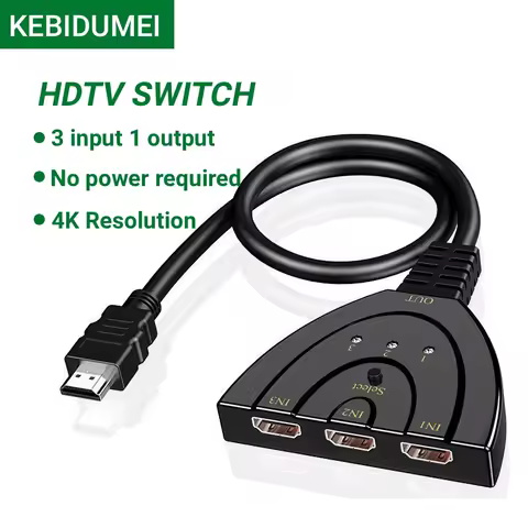 4K HDTV-compatible Splitter 3 In 1 Out HD Switcher Selector HD Cable Supports Full HD 4K 1080P 3D Player HDTV,PS4 Game Console