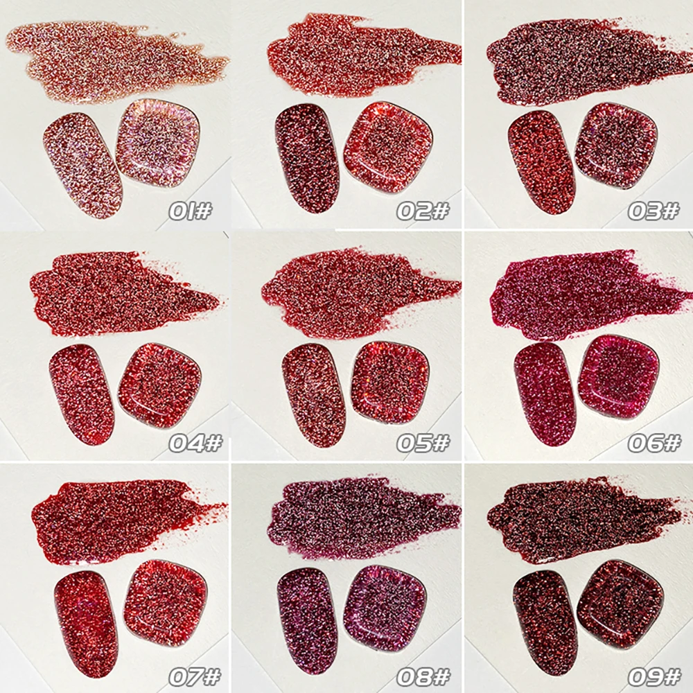 Vendeeni 9 Farben/Set Roter Glitzer-Broken-Diamond-Gel-Nagellack TPO HEMA-FREI Glitzer UV LED Soak-Off Gel-Lack mit Display – Detail 4