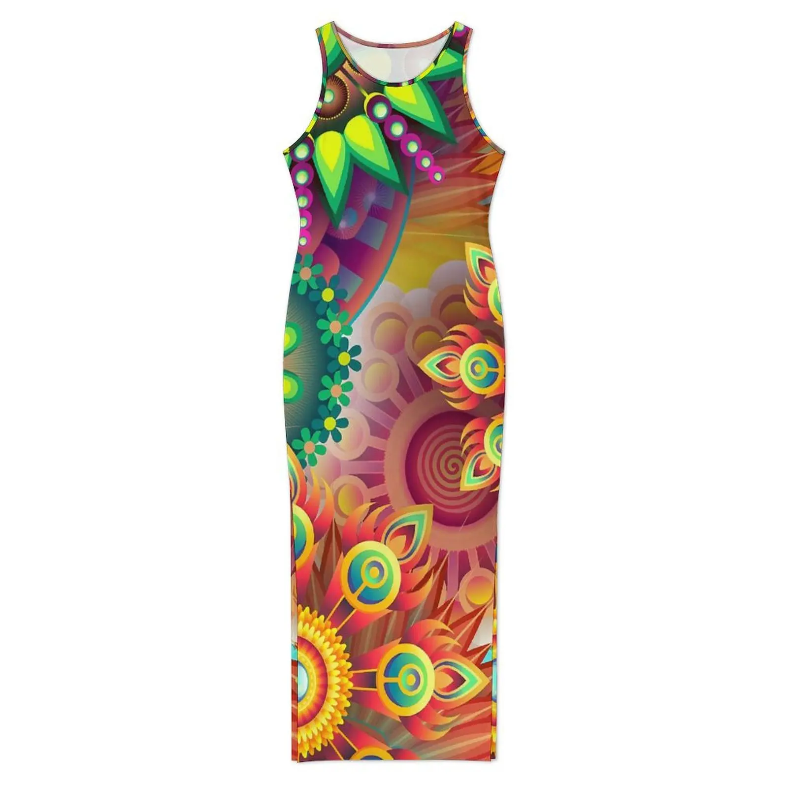 Abito aderente da donna Abiti lunghi moderni Flower Power Abito estivo grafico streetwear senza maniche con stampa floreale vintage di grandi dimensioni