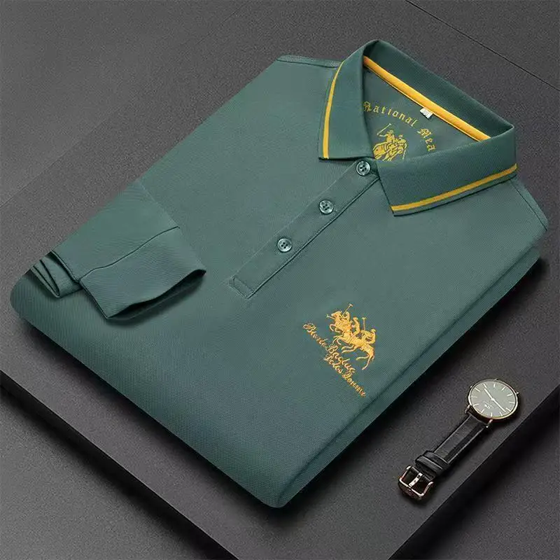 New Embroidered Pure Cotton Hot Selling Men\'s Polo Shirt 2024 Autumn And Winter Long Sleeved Breathable Casual Slim Fit Top 4xl