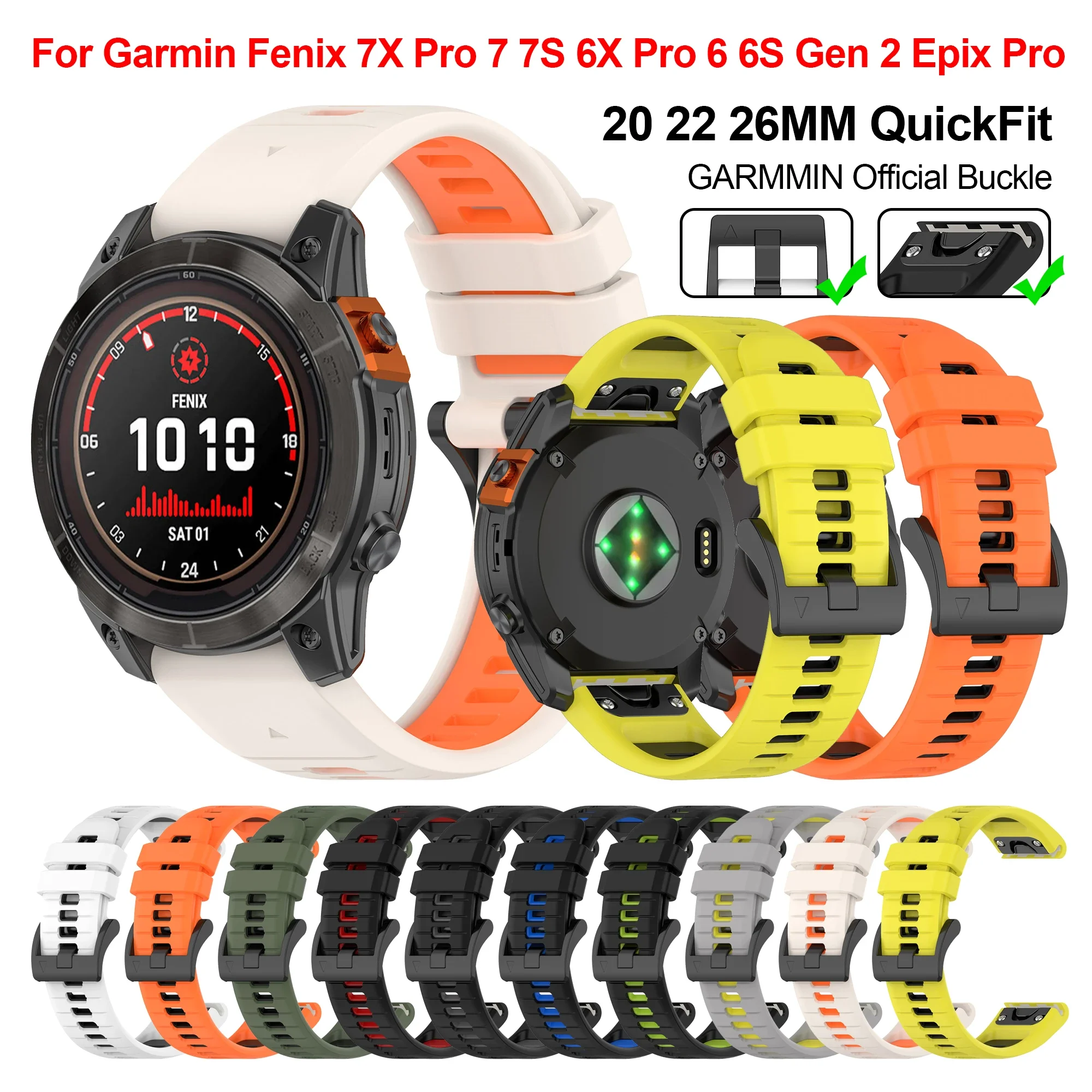 

26 22mm Silicone Watch strap for Garmin Fenix 7 Pro 7X 7S 6X 6 6S 5S 5 5X Plus 3HR D2 965 945 Epix Gen2 S70 Tactix 7Pro Bracelet