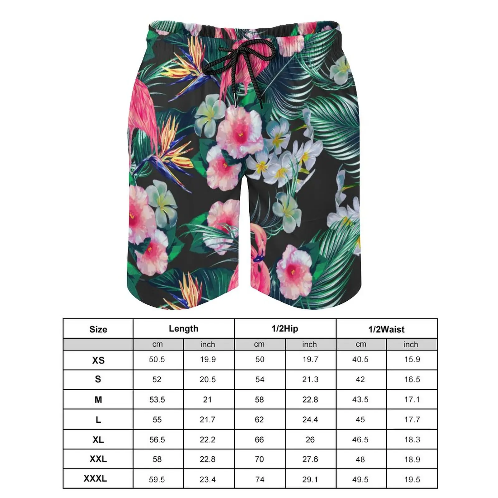 Short de plage imprimé feuilles de palmier, Short de plage imprimé Floral et flamant rose, Short de bain, grande taille 3XL