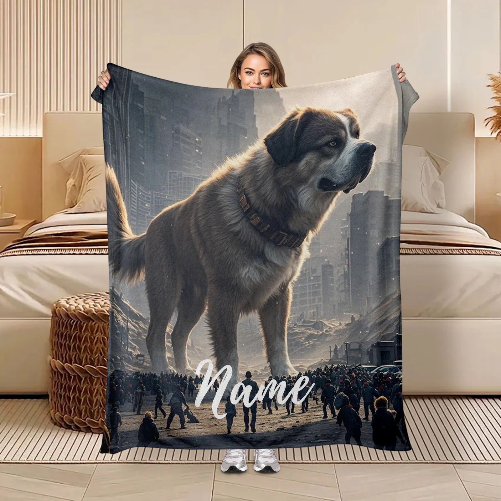 Dog Themed Flannel Blanket With Custom Text, Soft And Cozy For Family And Friends, Perfect For Pet Lovers