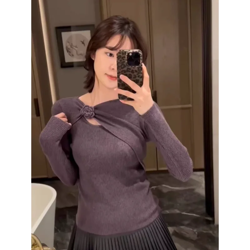 

Irregular Three-dimensional Flower Twisted Knitted Women's Autumn and Winter Comfortable Slim Sweater Base Layer Top