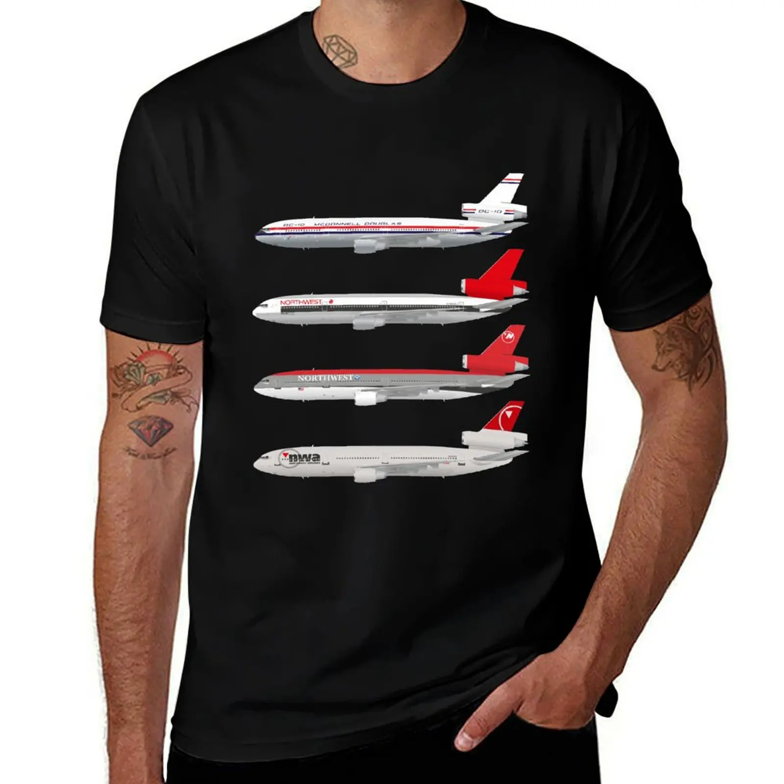 

Wings In Uniform - DC-10 - Northwest Airlines - Through The Ages T-Shirt t shirt man casual t shirts cotton 100% T-Shirt