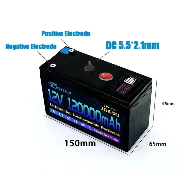 18650 lithium battery,12V 120Ah, built-in smart BMS USB 120000mAh RV solar ocean camping and off-grid applications