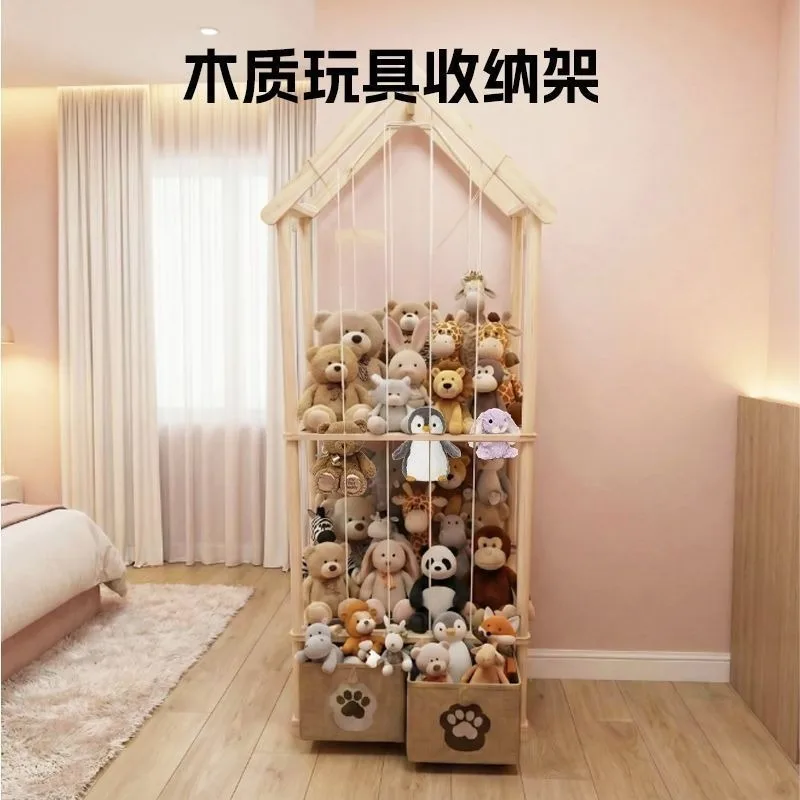 Wooden doll shelves, large-capacity home living room plush toy shelves, house modeling shelves