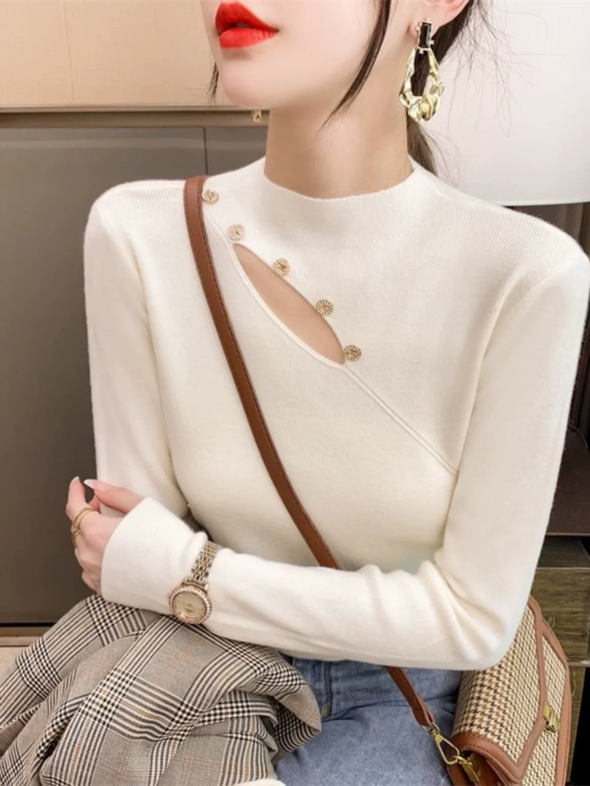 المرأة محبوك طبقة قاعدة أعلى الجوف خارج تصميم سليم صالح f عالية طوق الخريف الشتاء Faionable ملابس داخلية عادية Sle