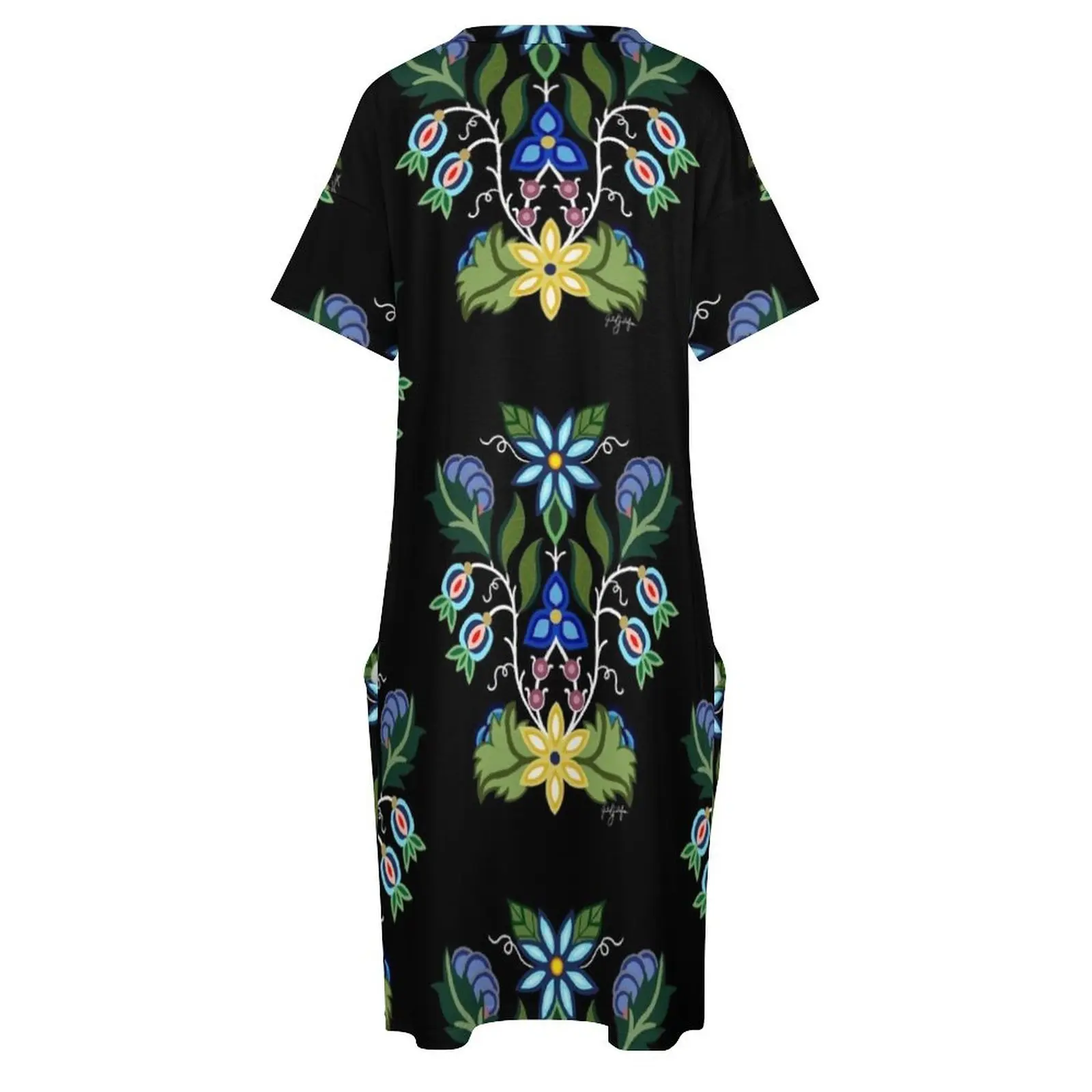 Ojibwe 꽃 무늬 루즈 포켓 드레스 여성 이브닝 드레스 여성 의류 2025 새로운 도착