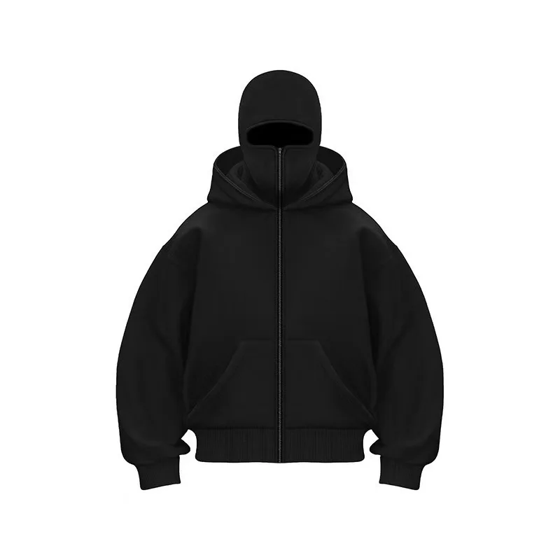 Dark Oversize Drop Shoulder Hooded Cardigan with Balakra Hat Zipper Sweater High Street Functional Double-Layer Mask