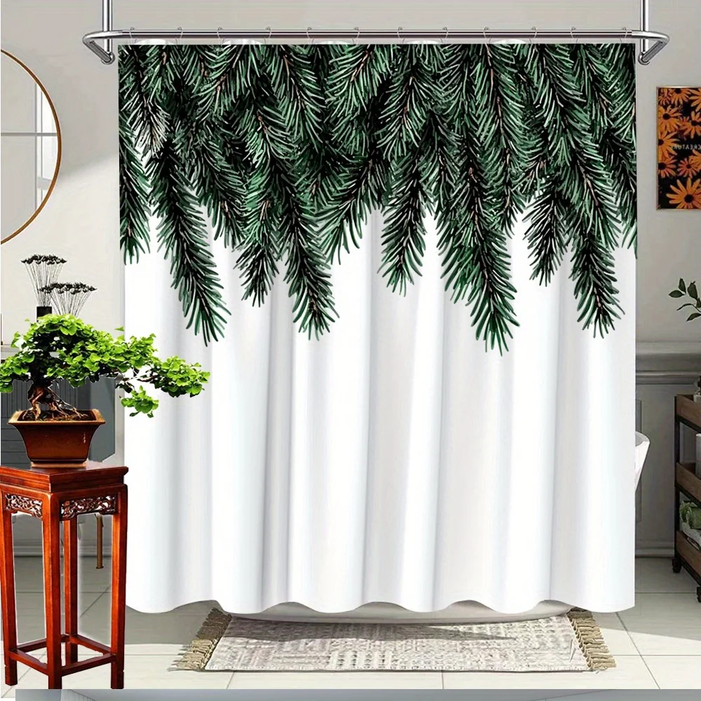 

1pc Nature Inspired Shower Curtain Featuring Lush Pine Branches for a Refreshing Bathroom Decor Experience, Polyester Fabric,