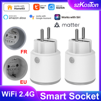 For Matter Wifi Plug 16A Smart Socket Outlet EU / FR with Energy Metering 3680W Works with Homekit Alexa Google Tuya Smart Life