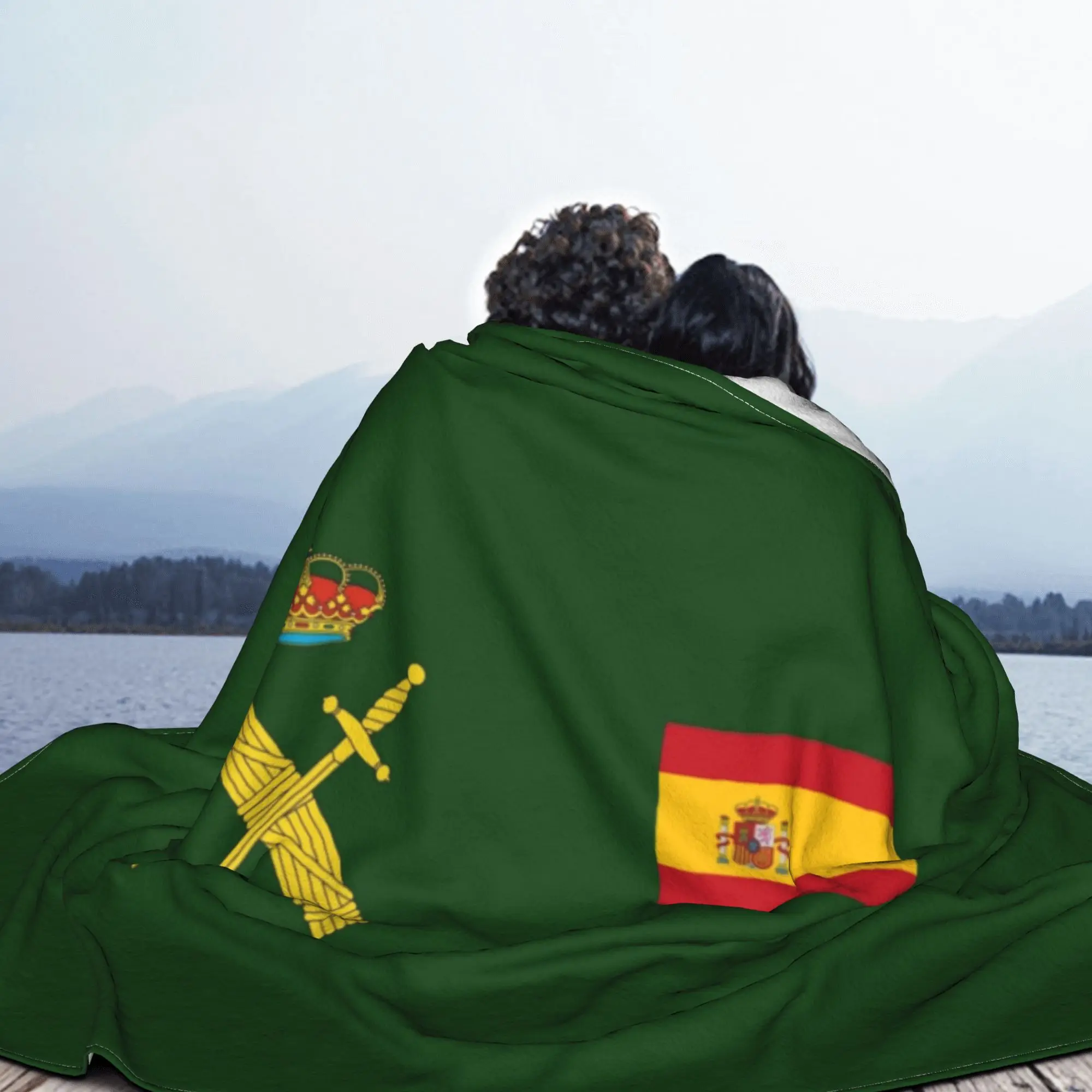 Flag of Spain Plus Emblem Civil Guard Blanket Spanish Wool Funny Soft Throw Blankets for Home  Winter