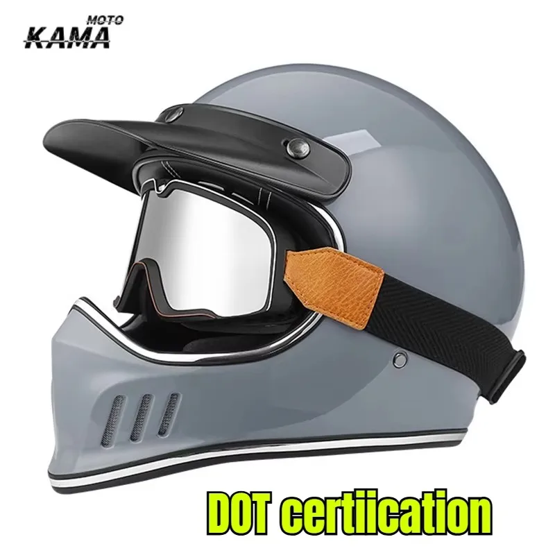 Nuevo Casco de Motocicleta Vintage Estilo Japonés y Coreano, Casco Retro para Motocross, Carreras Todoterreno, Casco Integral, Homologado por DOT